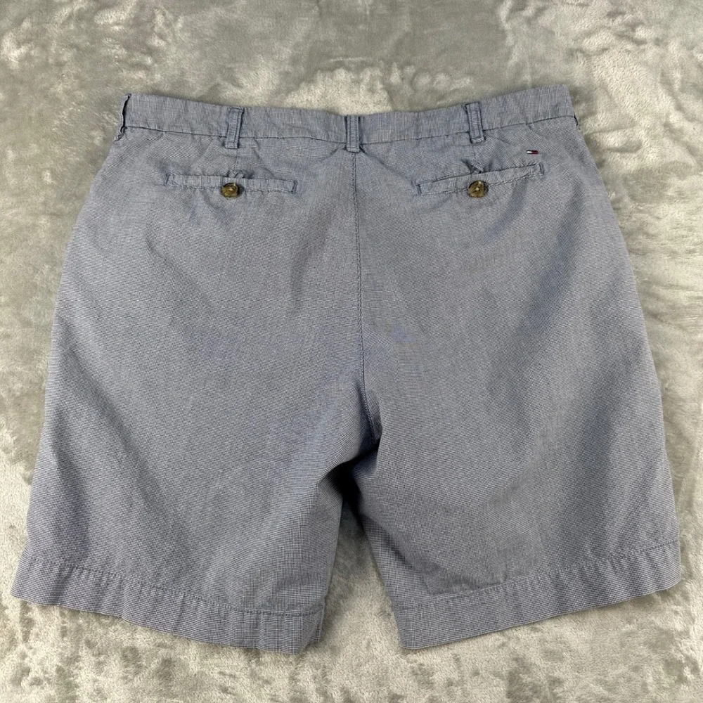 Tommy Hilfiger Mens 38 Custom Fit Houndstooth Chino Shorts Blue White Cotton